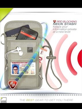 Lewis N Clark RFID Neck Stash Travel Wallet Hidden Passport Holder NWT Gray